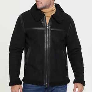 Guess Men's Faux-Shearling Bomber Jacket in black faux suede S